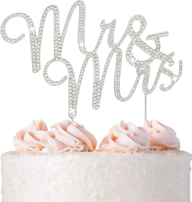 Mr & Mrs Wedding Cake Topper Crystal Silver Metal Wedding Anniversary Party