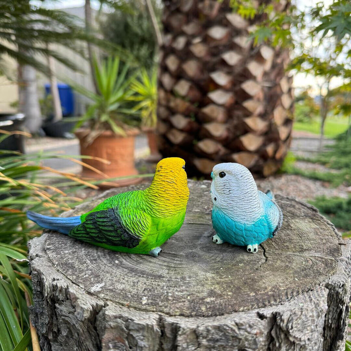 2x Budgie Parrot Bird Figurine Parakeet Birds Statue Garden Ornament Decor