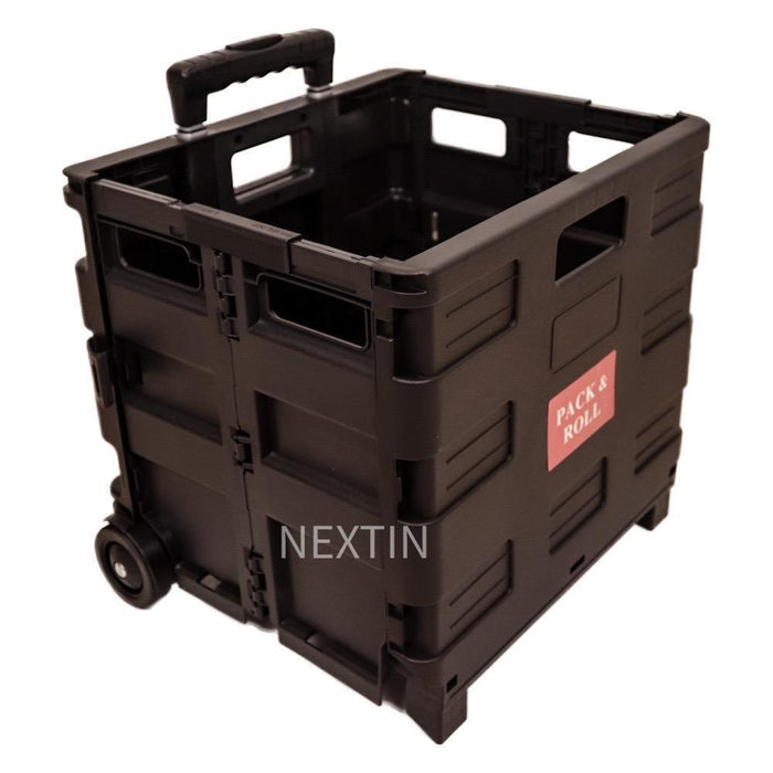 Foldable Shopping Trolley Box Portable Plastic Folding Grocery Cart with Wheels