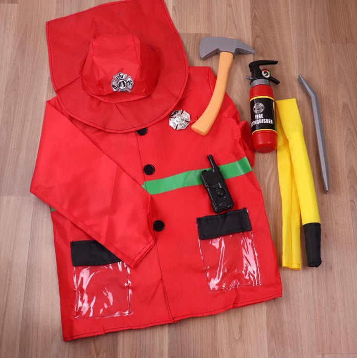 Fire Fighter Kids Costume Role play Set Halloween Cosplay Party Red Fireman