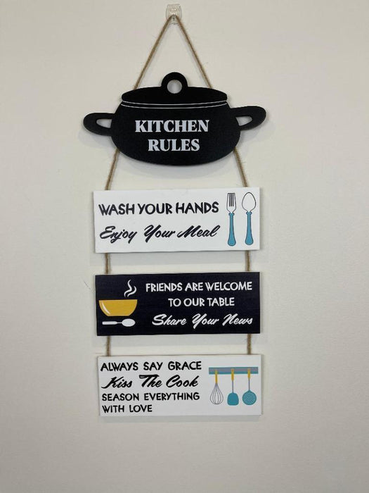 Kitchen Rules Wooden Sign Funny Country Home Signs Hanging Wall Decor