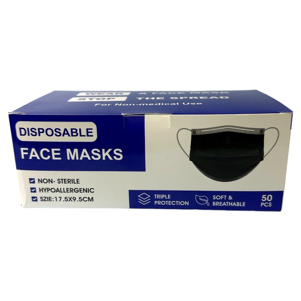 50-200Pcs Disposable Face Mask Protective Masks 3 layer Melt blow Filter-BLACK😷