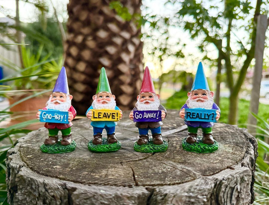 4x Garden Gnomes Gnome Statue with Words Figurine Fairy Garden Accessories 8cm