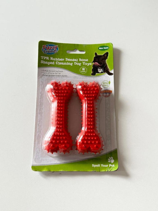 2x Dog Toys Bone Rubber Teething Dental Care Cleaning Aggressive Chewer Pet Toy