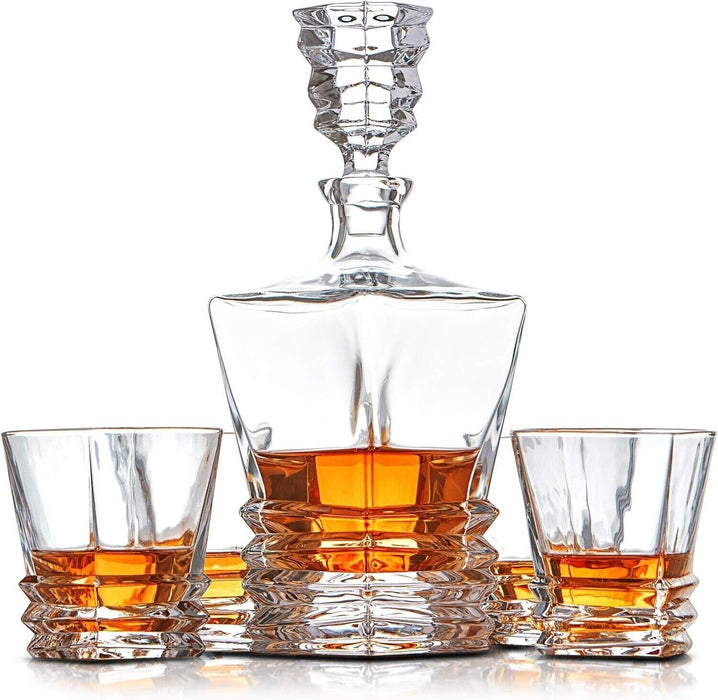 Crystal Decanter & Whiskey Glasses Set Bourbon Scotch Gift Fathers day Christmas