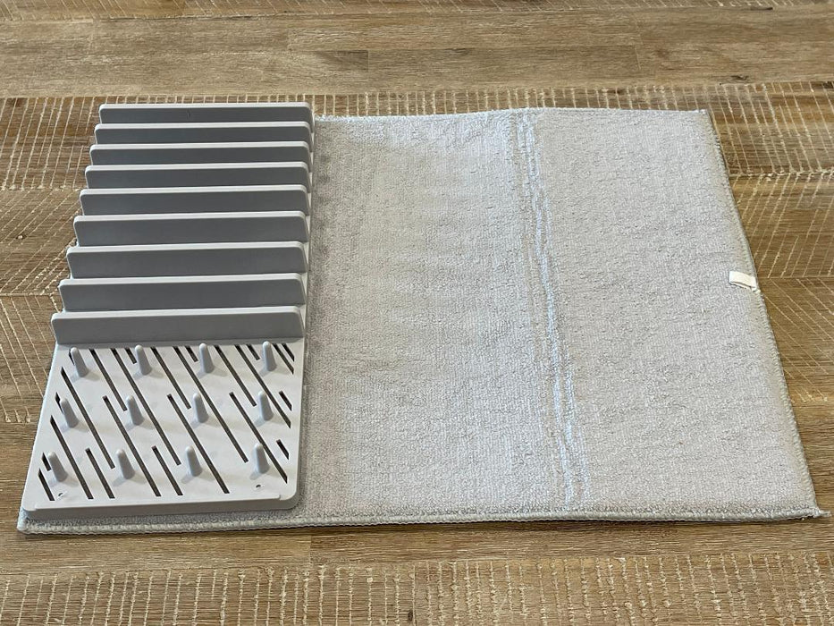 2 in 1 Dish Drying Mat with Rack Microfiber Space Saving Absorbent Grey