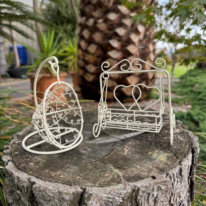 2x Iron Swing Chair White Garden Dollhouse Miniature Fairy Garden Accessories