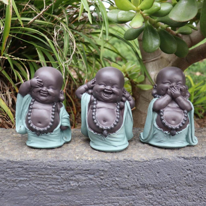 Buddha Statues Wise Monks No Evil See Speak Hear Ornament Figurines Set of 3