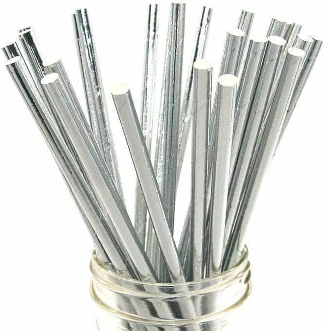 Silver Drinking Paper Straws Food Safe Straw Birthday Party Wedding Bulk