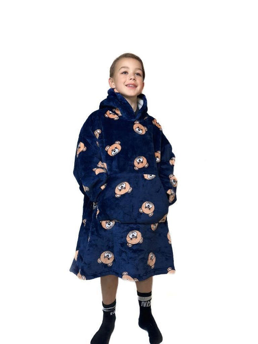 Hooded Blanket Soft Cozy Warm Fleece Wearable Kids Blanket Hoodie Blue Bear