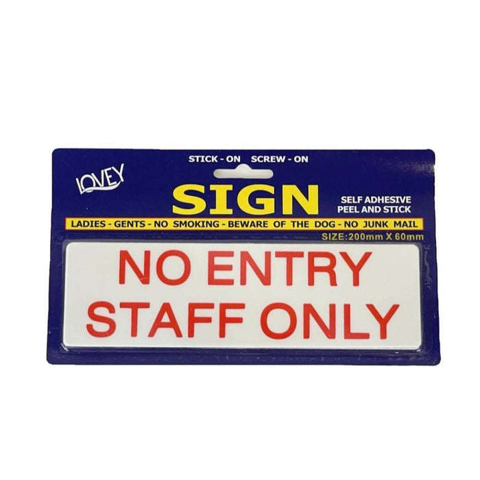 No Entry Staff Only Sign With Self Adhesive White Plaque Sticker Shop Office