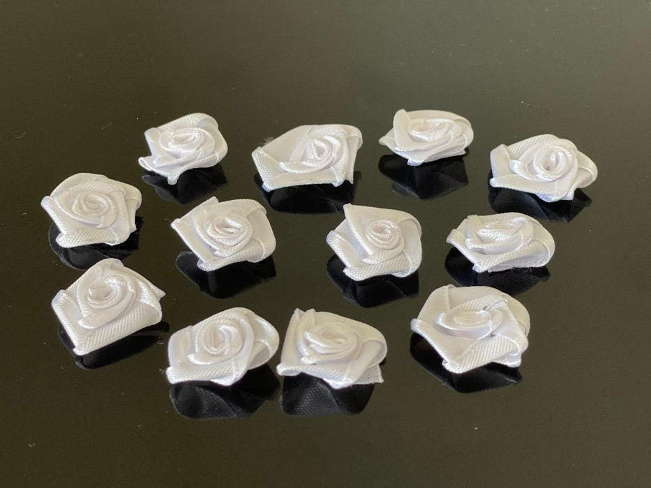 White Mini Roses Flowers Ribbon Bows Craft Artificial Wedding Applique Sewing