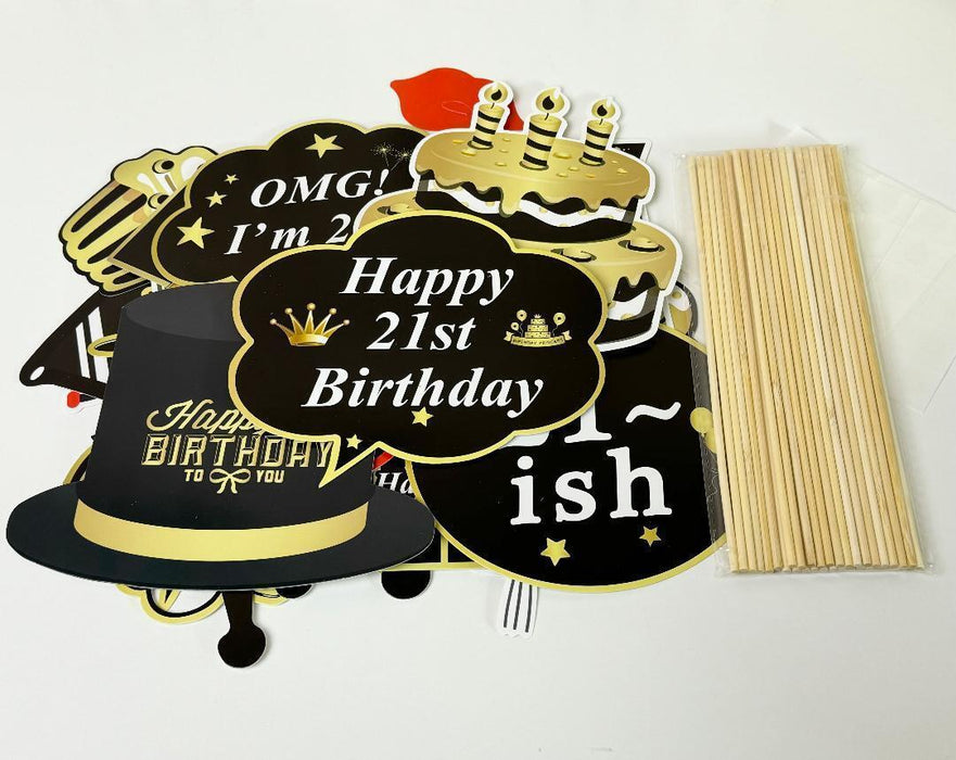 21st Birthday Photo Booth Props Funny Party Supplies Decorations 34pc Gold Black