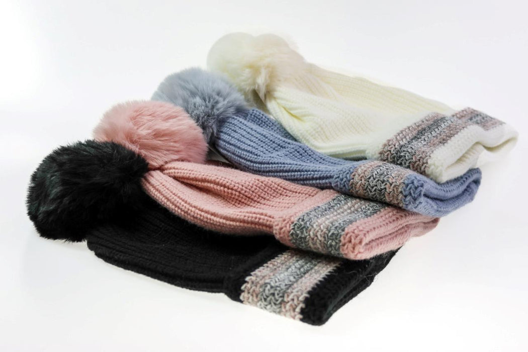 Women Beanie with Pom Pom Knit Hats Fashionable Warm Winter Hats for Ladies