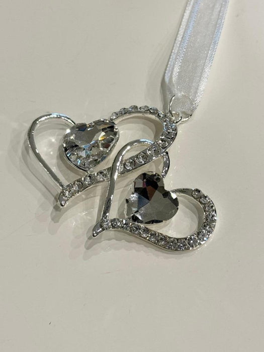 Wedding Bridal Charms Good Luck Charm Diamante Silver Double Twin Hearts Charm