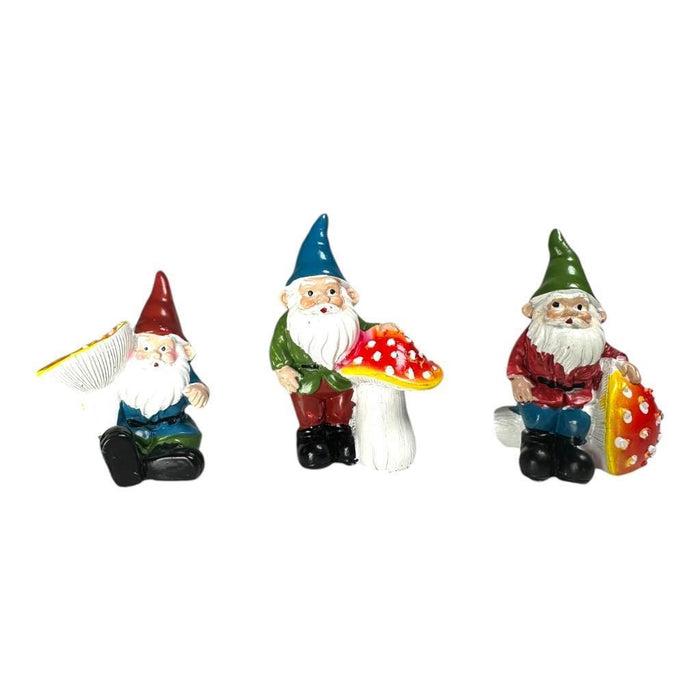 7cm Garden Gnomes With Mushroom Statue Figurine Fairy Garden Accessories 3pcs