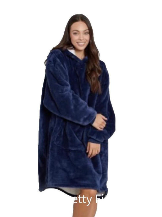 Hooded Blanket Soft Cozy Warm Fleece Wearable Oversize Blanket Hoodie Navy