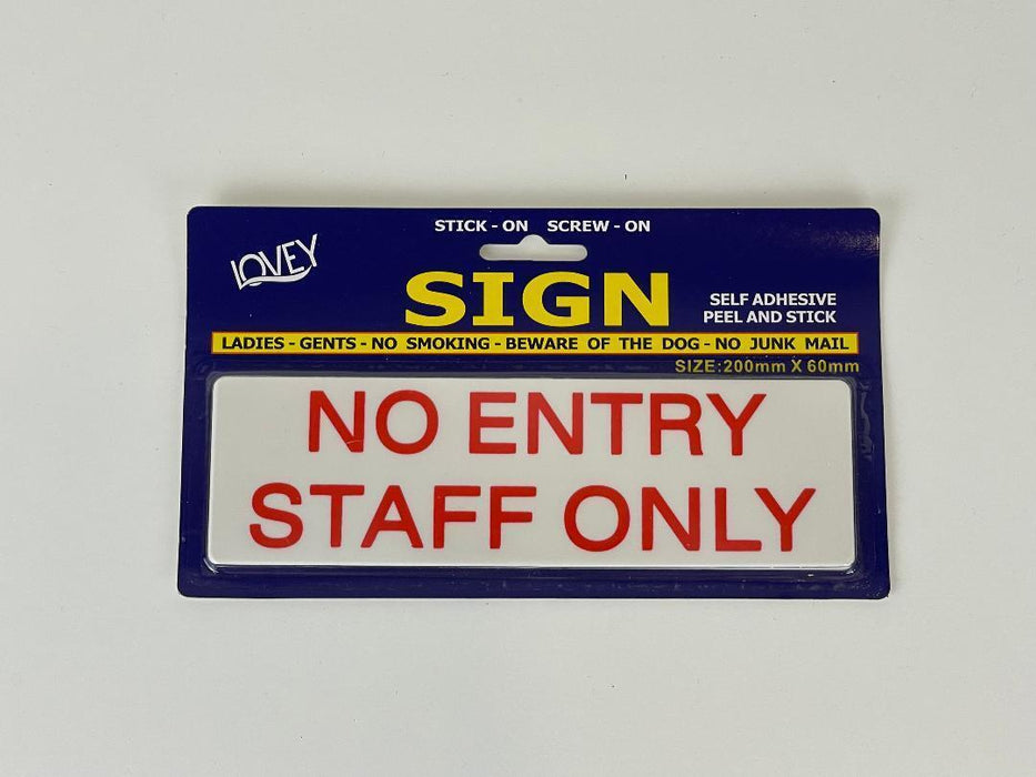 No Entry Staff Only Sign With Self Adhesive White Plaque Sticker Shop Office