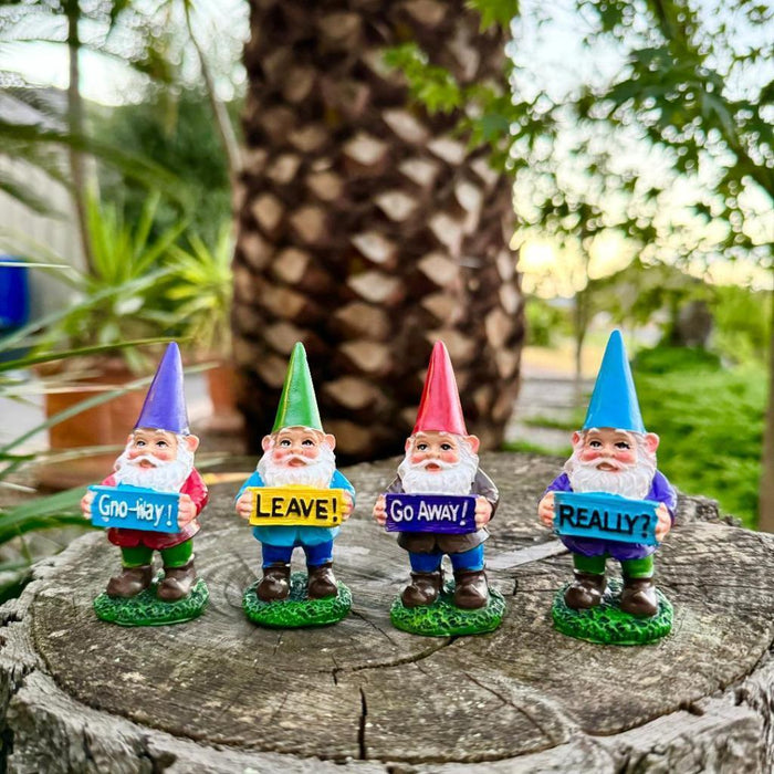 4x Garden Gnomes Gnome Statue with Words Figurine Fairy Garden Accessories 8cm