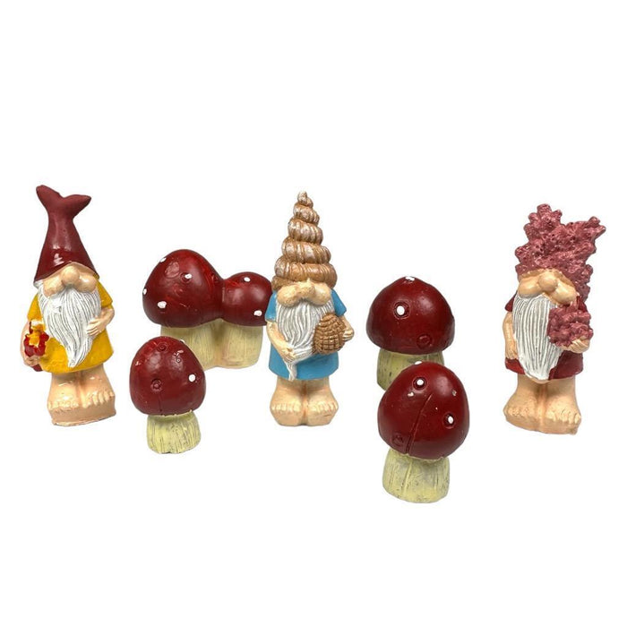 Miniature Garden Gnomes and Mushrooms Figurine Fairy Garden Accessories 7pcs