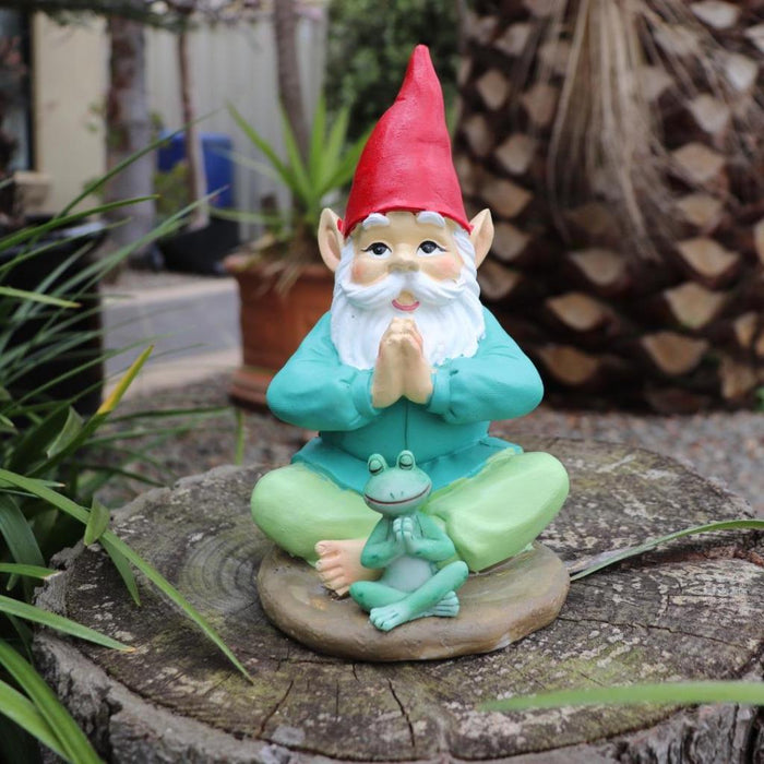 Garden Gnomes Statue Yoga Gnome & Frog Meditation Fairy Garden Décor Figurine