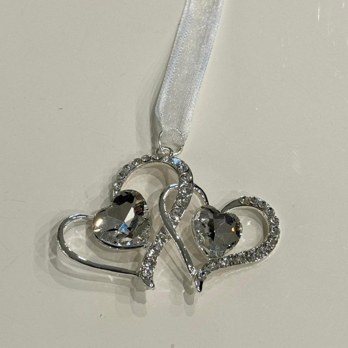 Wedding Bridal Charms Good Luck Charm Diamante Silver Double Twin Hearts Charm