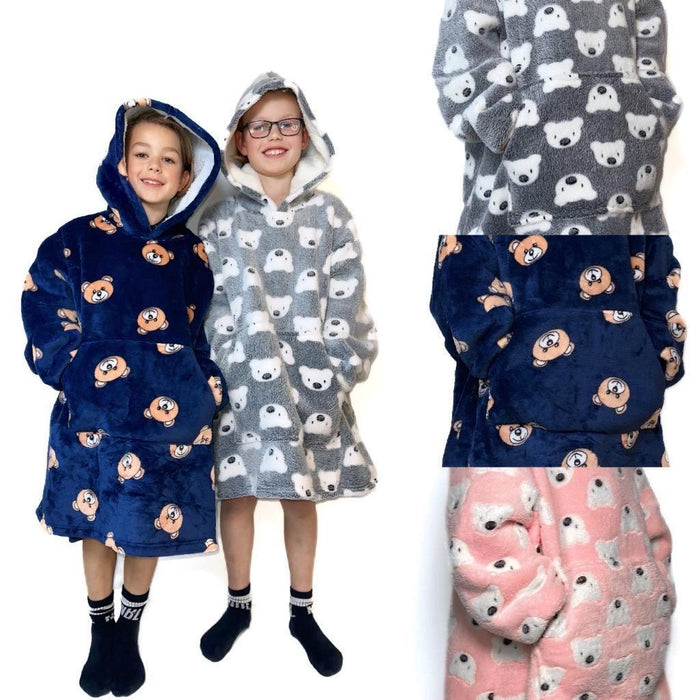 Hooded Blanket Soft Cozy Warm Fleece Wearable Kids Blanket Hoodie Blue Bear