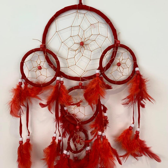 Red Dream Catcher with Feather Caught Dreams Wall Hanging Ornament 52cm