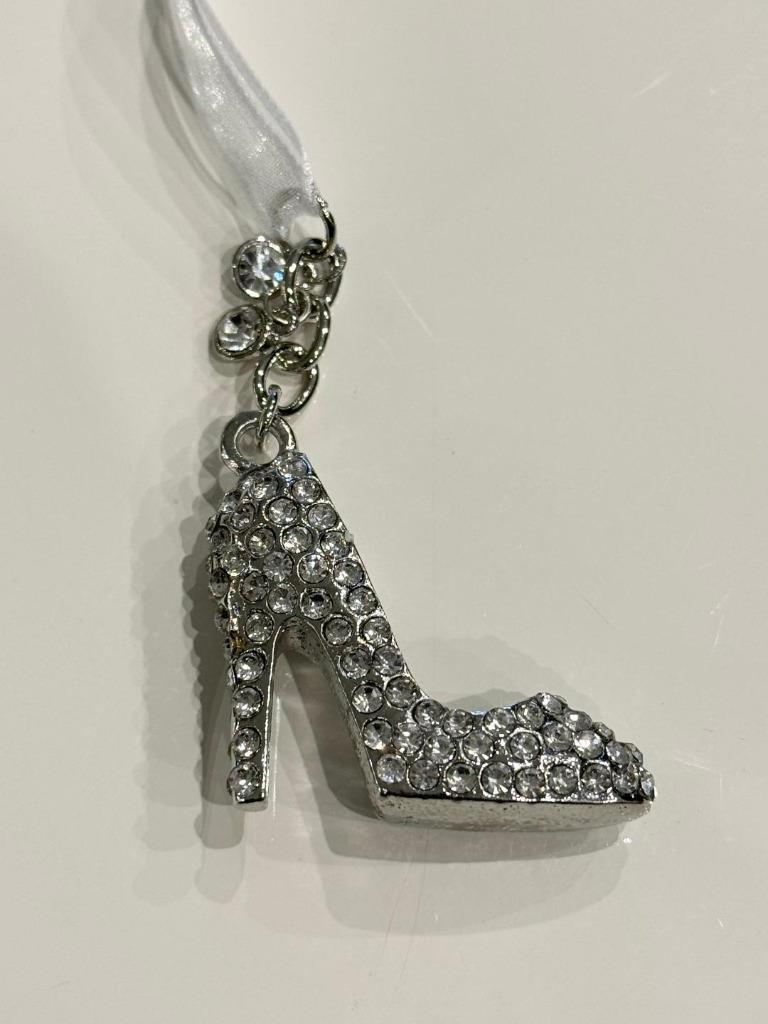 Wedding Bridal Charms Good Luck Charm Diamante Silver Cinderella Shoes Charm