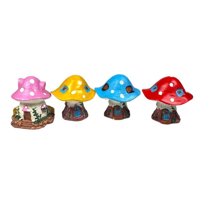 Miniature Fairy Garden Mushroom House Blue Yellow Pink Red Set of 4