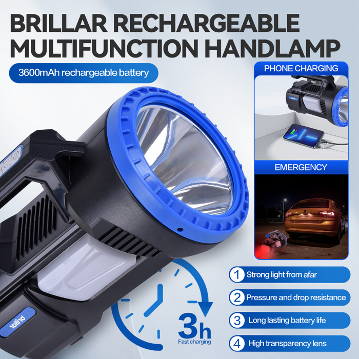 Brillar Rechargeable Searchlight SpotLight Torch Camping Fishing Hiking Usb