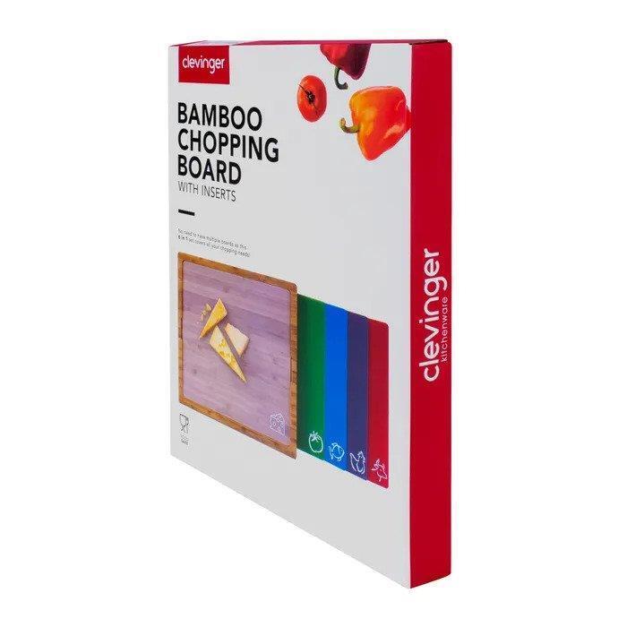 Bamboo Chopping board with inserts Wood Cutting Board with 6 Colour Cutting Mats