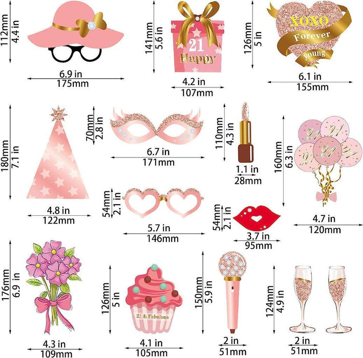 21st Birthday Photo Booth Props Funny Party Supplies Decorations 33pc Rose Gold