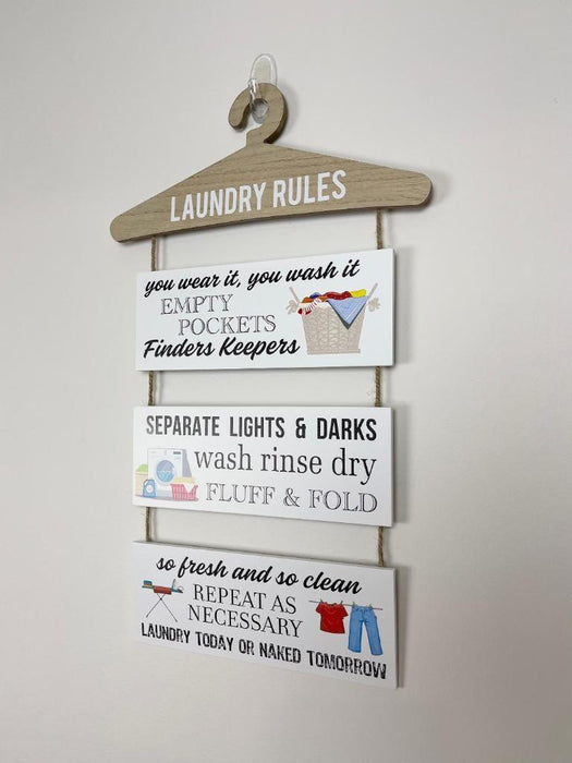 Laundry Rules Wooden Sign Funny Country Home Signs Hanging Wall Decor