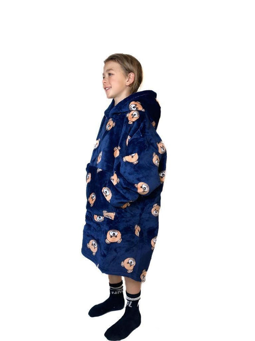 Hooded Blanket Soft Cozy Warm Fleece Wearable Kids Blanket Hoodie Blue Bear