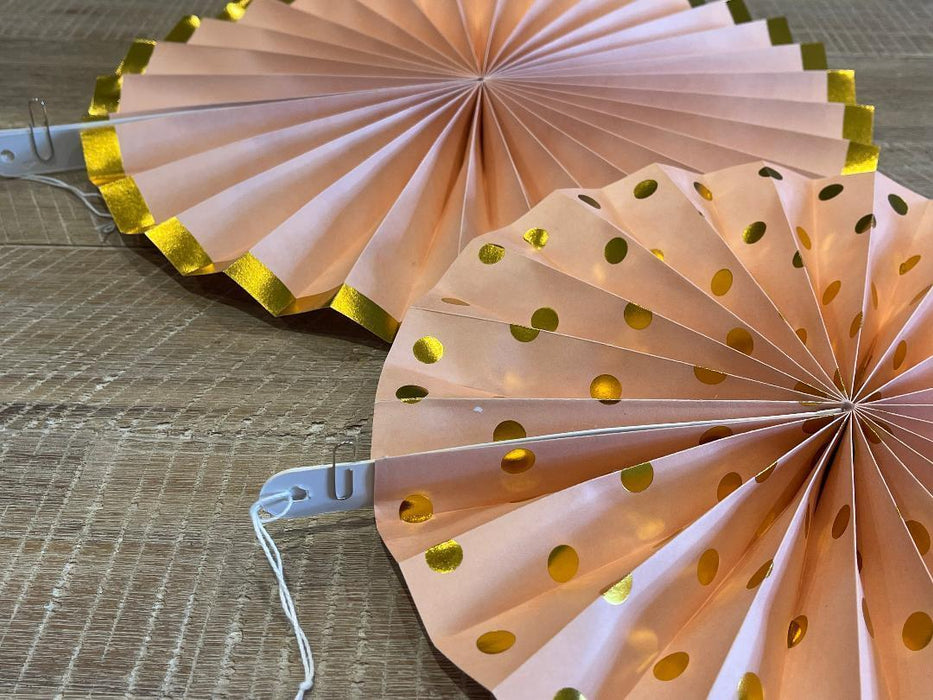 Paper Fans Rose Gold Peach Party Decorations 6pcs Hanging Decor Birthday Bridal