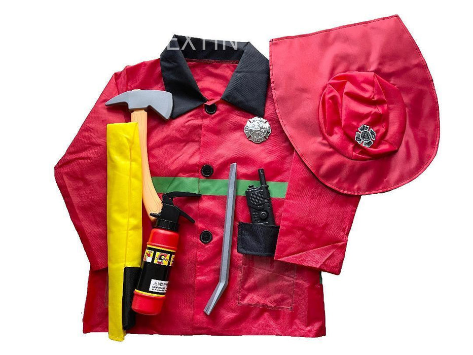 Fire Fighter Kids Costume Role play Set Halloween Cosplay Party Red Fireman