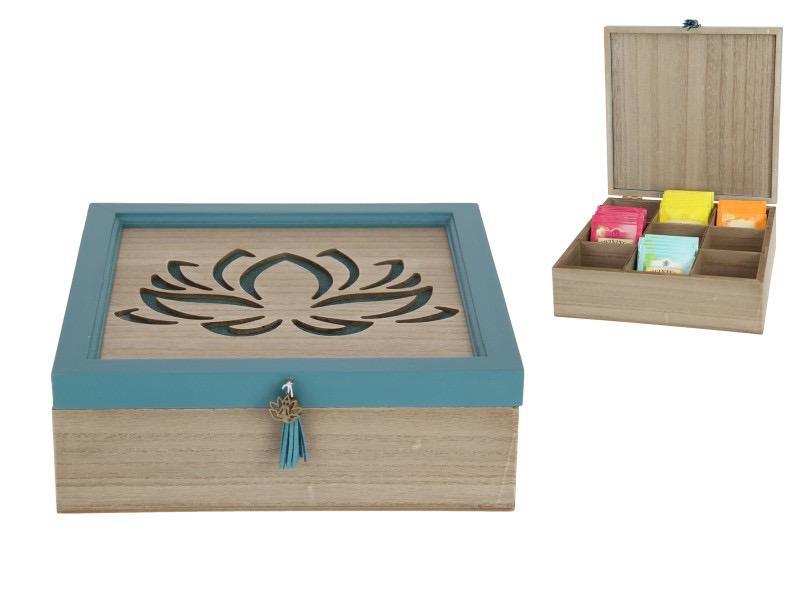 Tea Box Tea Bag Organizer Lotus Design Tea Holder Wooden Tea Chest 9 Compartment