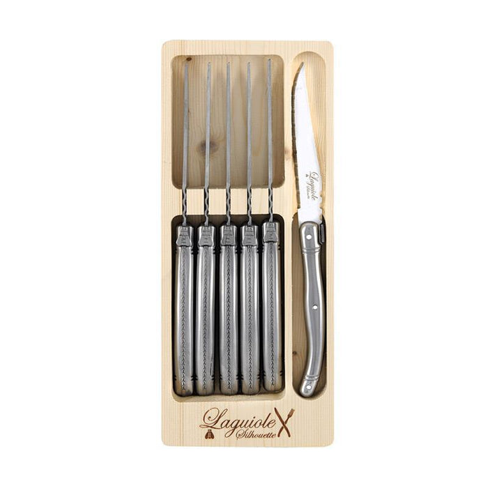 Laguiole Steak Knife Set Silhouette Stainless Steel 430 Inox 6 Knives & Gift Box