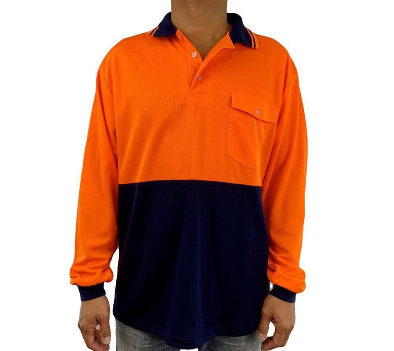 Hi Vis Safety Workwear Shirt Long Sleeve Polo Top Work Safety Yellow & Orange