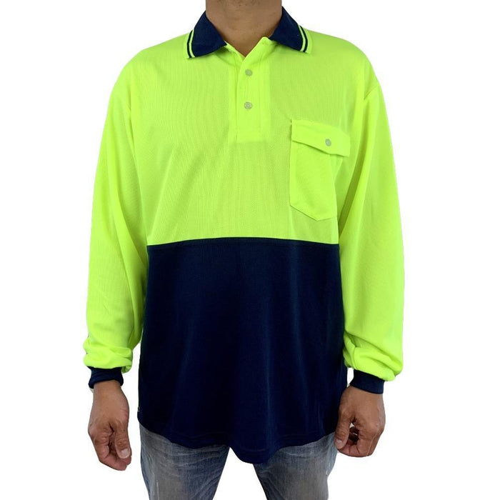 Hi Vis Safety Workwear Shirt Long Sleeve Polo Top Work Safety Yellow & Orange