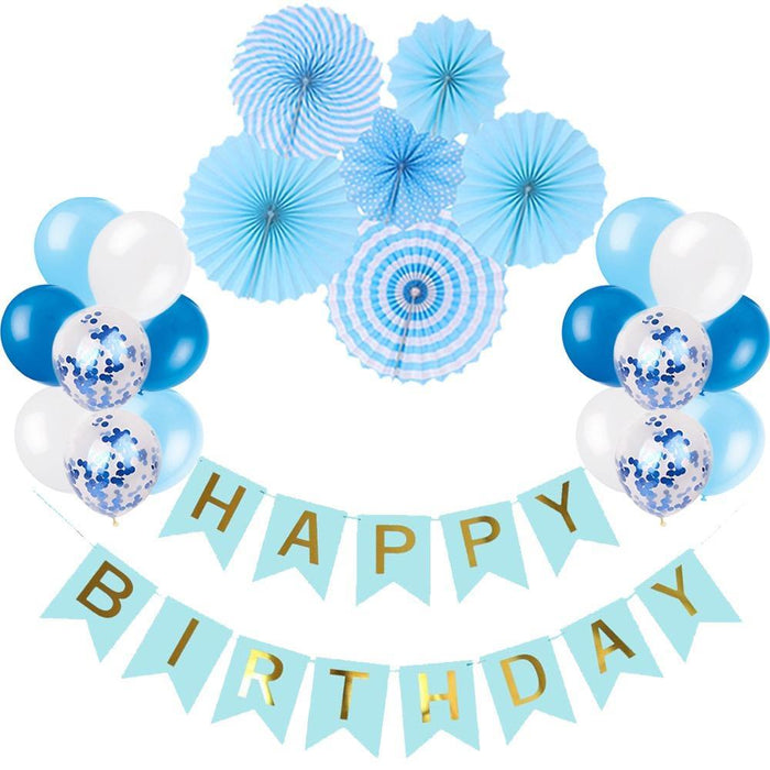 Blue Happy Birthday Decorations Set Birthday Banner Confetti Balloons 23pc Kit