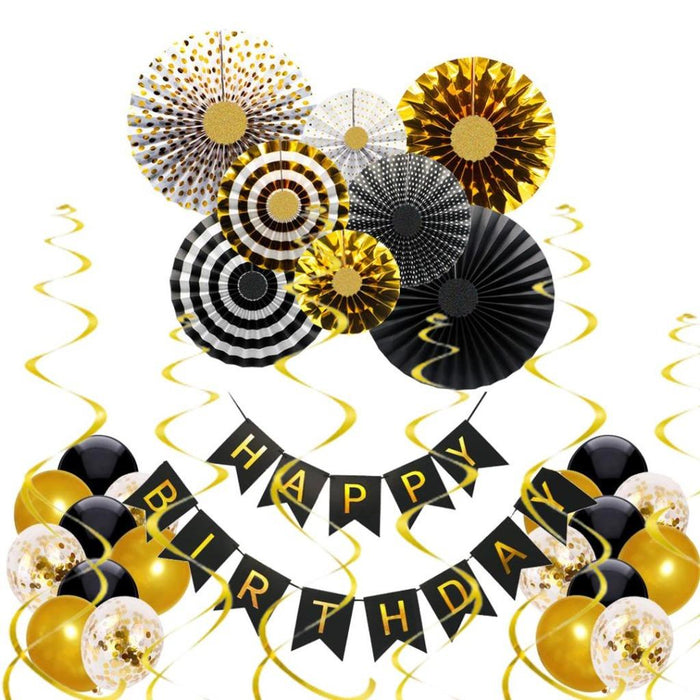 Black Gold Birthday Decorations Set Birthday Banner Party Confetti Balloons