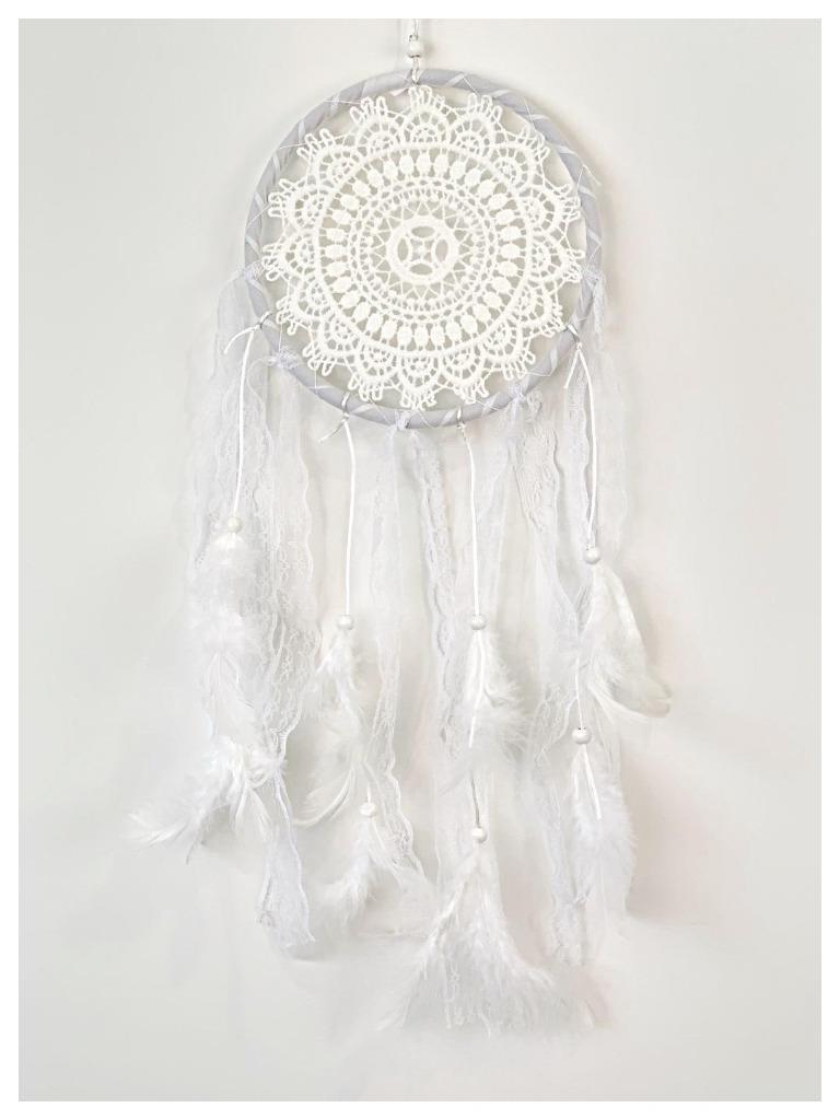 Dream Catcher with Feather Caught Dreams Wall Hanging Ornament Home Decor White