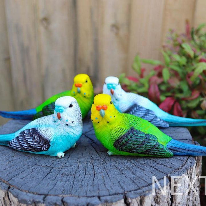 Budgie Parrot Bird Figurine Parakeet Birds Statue Garden Ornament Decor 2/4pcSet