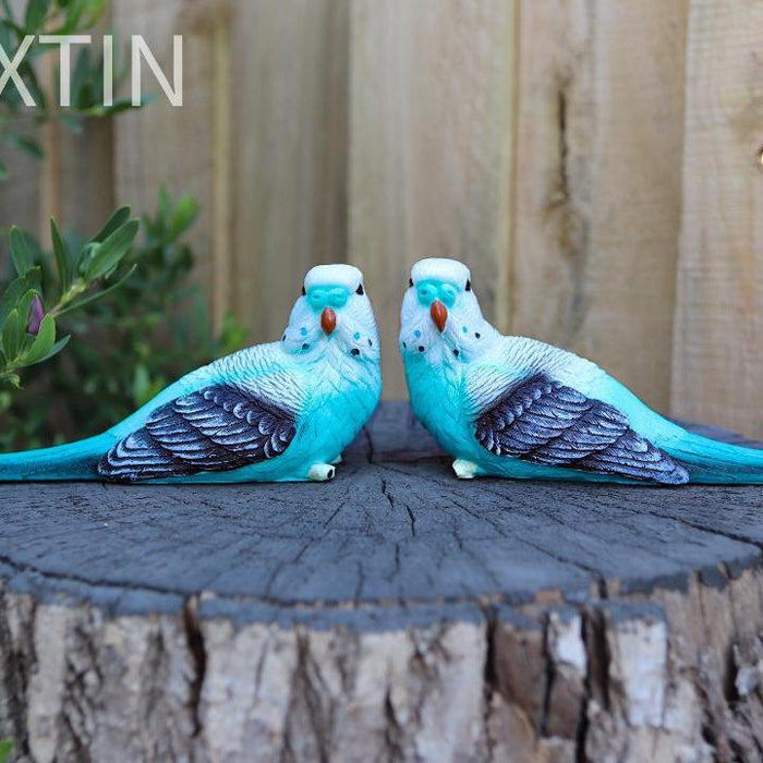 Budgie Parrot Bird Figurine Parakeet Birds Statue Garden Ornament Decor 2/4pcSet