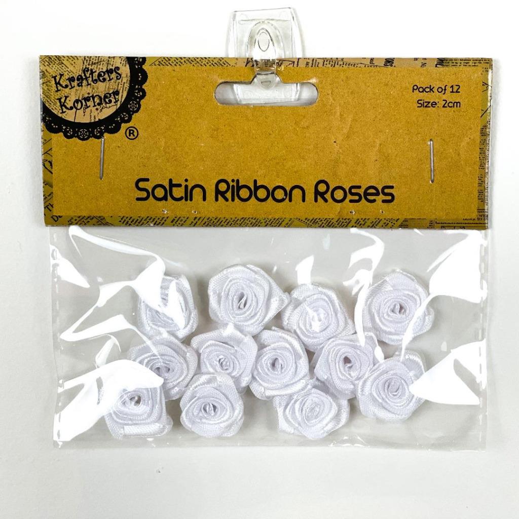 Mini Roses Flowers Ribbon Bows Craft Artificial Wedding Applique Sewing White
