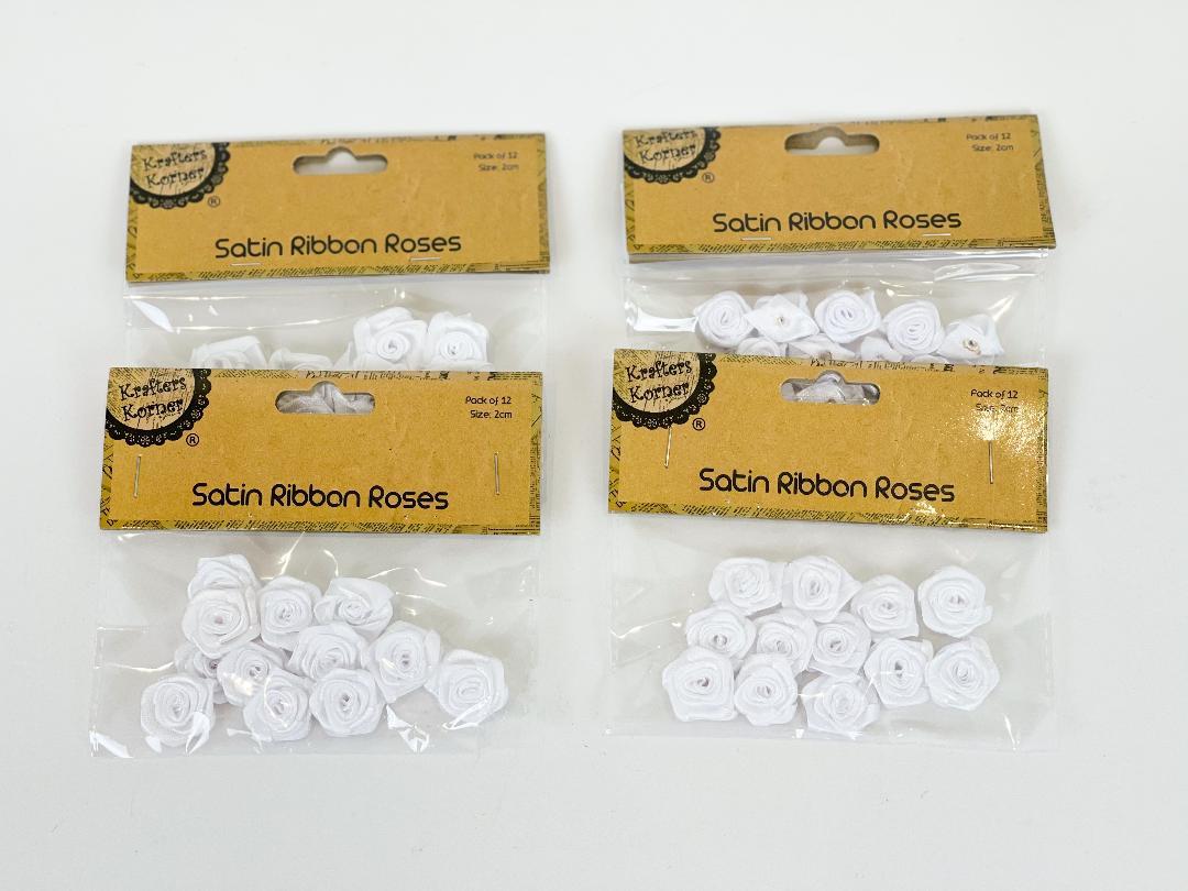 Mini Roses Flowers Ribbon Bows Craft Artificial Wedding Applique Sewing White
