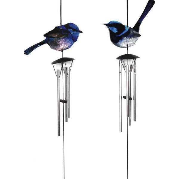 Bird Wind Chimes Blue Wren Winchime 4 Tube Outdoor Decor Hanging Garden Ornament