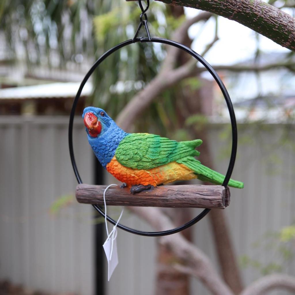 Parrot Lorikeet Bird in Ring Birds Figurine Statue Yard Garden Ornaments Decor